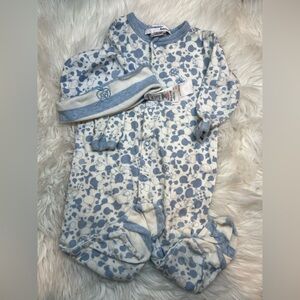 Bonnie Baby Blue and White Footie One Piece with Little Hat